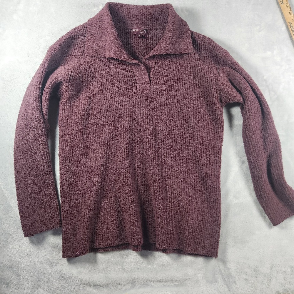 Barefoot Dreams CozyChic Burgundy V-Neck Plush Soft Sweater Medium Wine/Berry